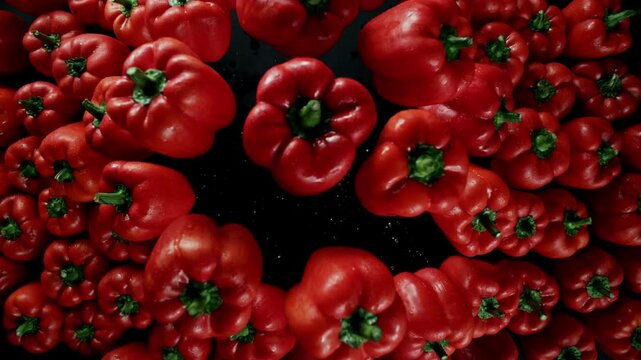 Capsicums explosion pattern in the air towards camera