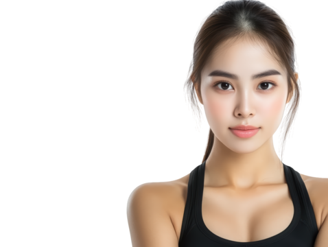 A confident young woman in athletic wear, showcasing a determined expression and healthy appearance.