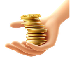 Golden Coins Stacked in Caring Hands Wealth and Prosperity