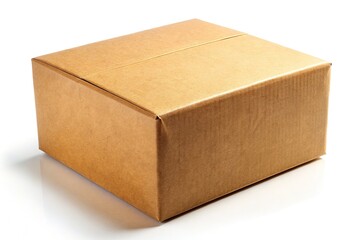 A brown cardboard box, close-up, minimalist on a plain background.