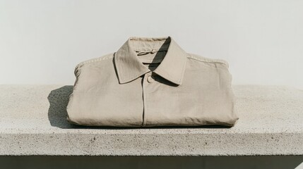 Folded shirt displayed on minimalist concrete surface, highlight