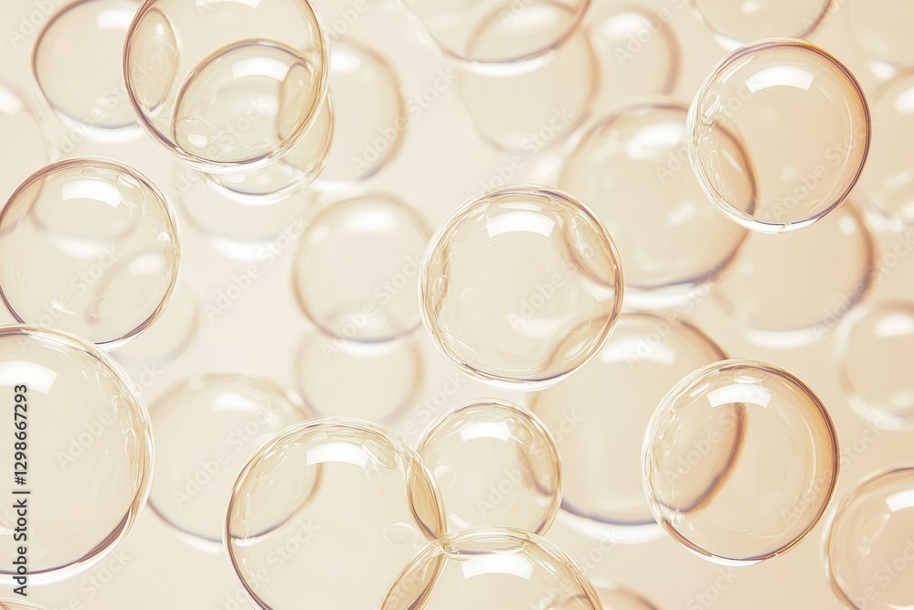 Poster transparent glass spheres floating on a light beige background: an abstract representation of bubble