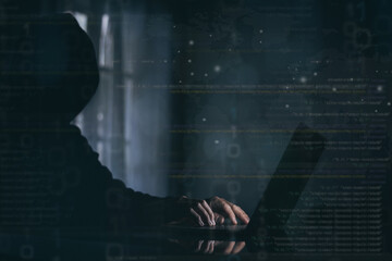 Criminal do remote attack to data center system security. Privacy, vulnerability, hacking concept.