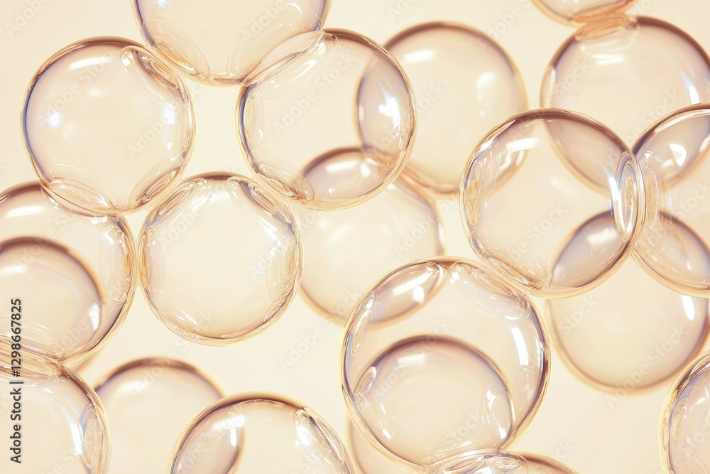 Poster Transparent glass spheres creating an abstract background with light beige color