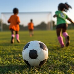 Obraz premium youth soccer game with children