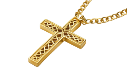 golden Easter cross with chain isolated on white background