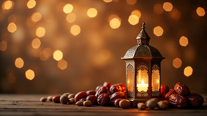ramadan dates nuts lantern bokeh greeting festive