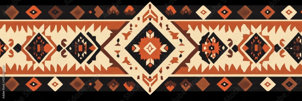 Poster traditional textile pattern featuring geometric designs and earthy tones creating a lively cultural 