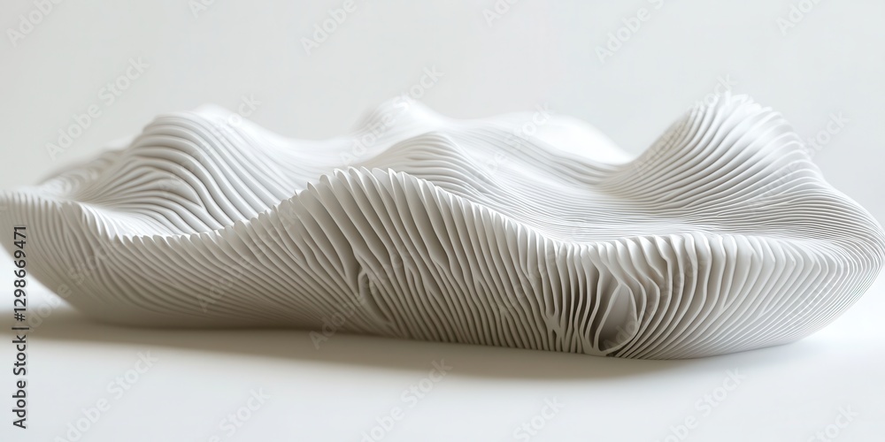Poster abstract white sculpture with flowing lines and gentle curves on a minimalistic background showcasin