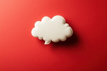 A white cloud shaped speech bubble on a red background