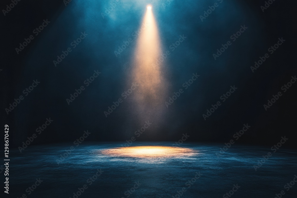 Poster spotlight illuminating empty stage creating atmosphere of mystery
