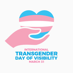 International Transgender Day of Visibility poster vector illustration. Hand giving heart icon. LGBTQIA transgender love symbol. Transgender graphic design element. Template for background, banner