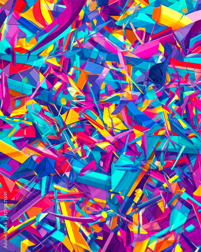 Aufkleber explore a dynamic blend of vibrant colors and geometric shapes in this abstract artwork, creating a 
