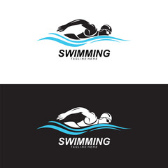 Swimming icon logo side person people water swimmer vector Logo design