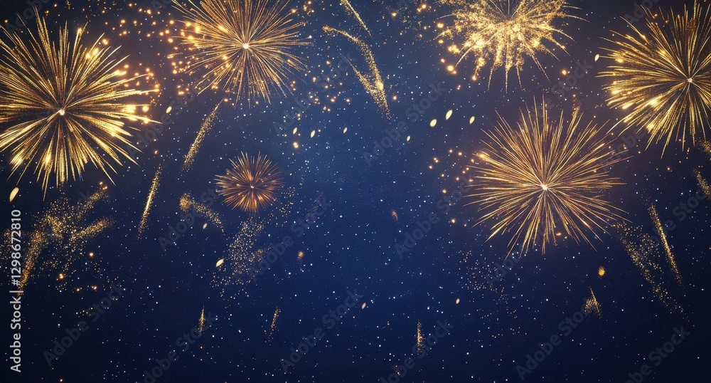Aufkleber beautiful display of vibrant golden fireworks exploding against a dark blue sky, creating a festive 