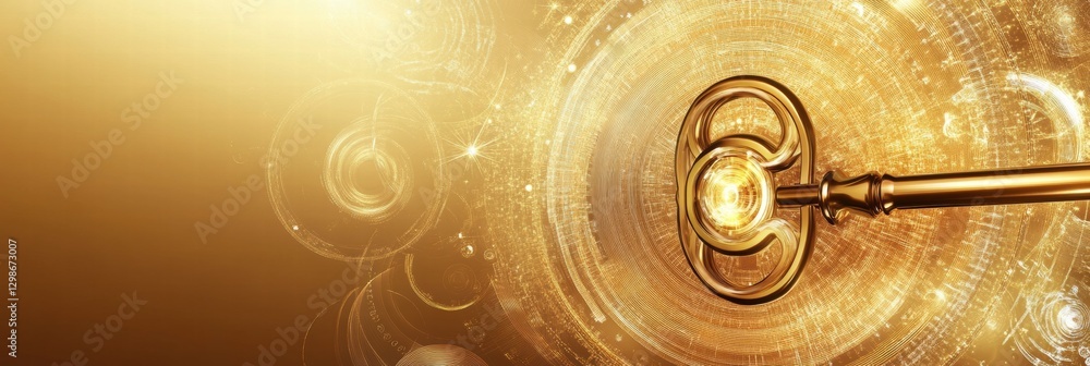 Aufkleber golden key surrounded by swirling light patterns and glowing particles creates a magical atmosphere.