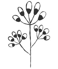 tiny wild flowers and plants line art botanical illustrations. Trendy greenery hand draw lines black ink sketches. vector illustration