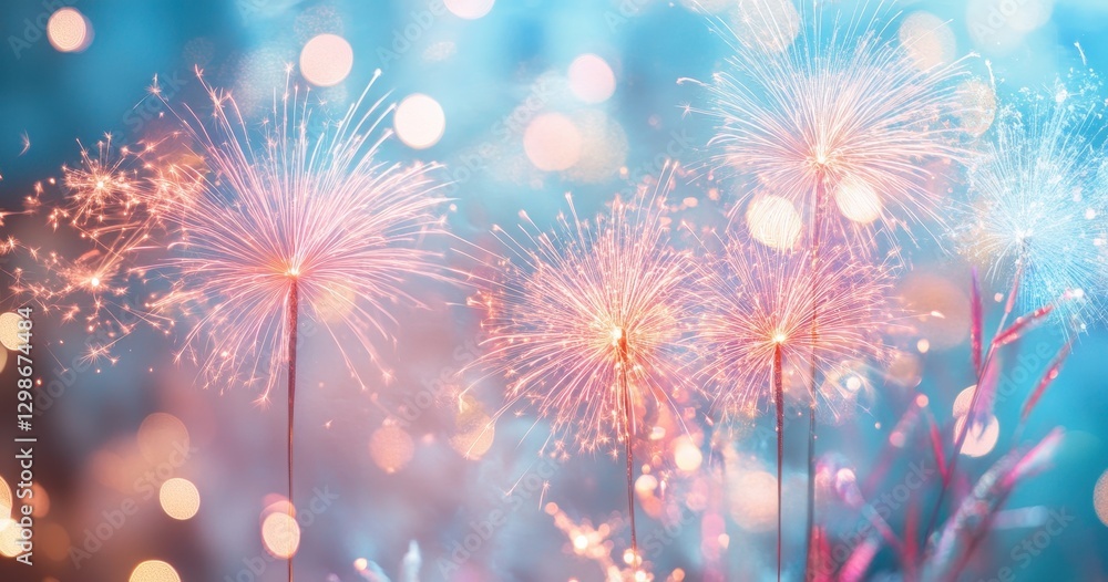 Poster beautiful sparkling fireworks display with colorful bokeh background for celebratory events and fest