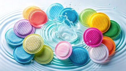 High-contrast reusable cotton pads, pastel hues, splash-proof.