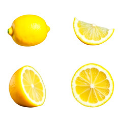 Bright citrus fruit featuring ripe yellow lemons with pulp isolated on transparent background