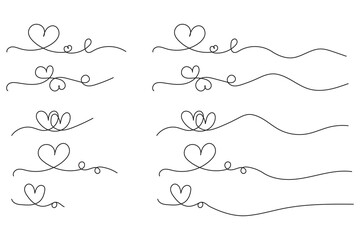 Heart Line Art Dividers  Continuous Drawing Collection for Design