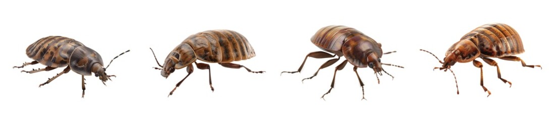 Naklejka premium Brown insect varieties displayed side by side on a white background for study