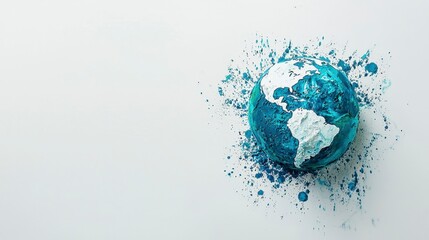 Abstract Earth Globe, Paint Splatter, Light Gray Background, Representing Environmental Awareness, Promoting Sustainability