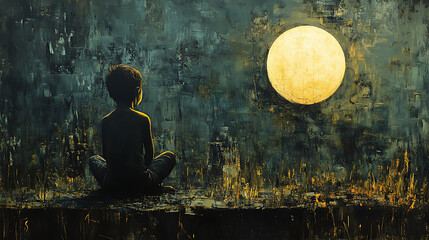 boy on the wall talks to the moon