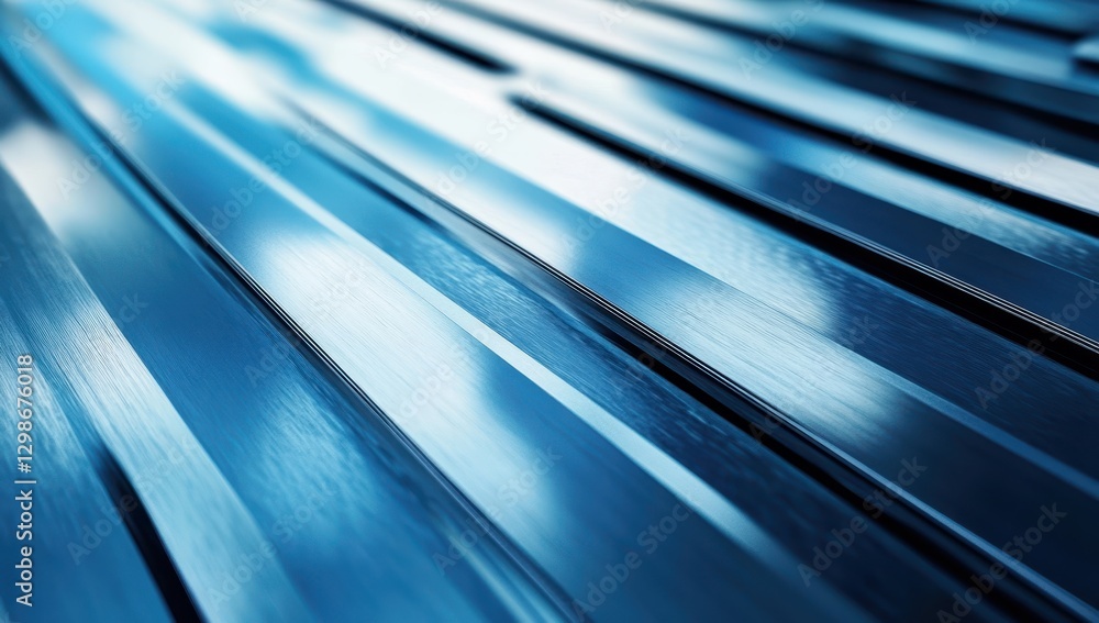 Poster blue metallic surface with textured lines creating a sleek and modern design, suitable for backgroun