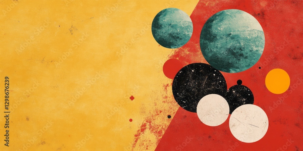 Poster abstract planetary design with geometric shapes in various colors