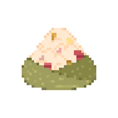 Zongzi pixel art. 8 bit Chinese dish of rice with fillings wrapped in bamboo or reed leaf.