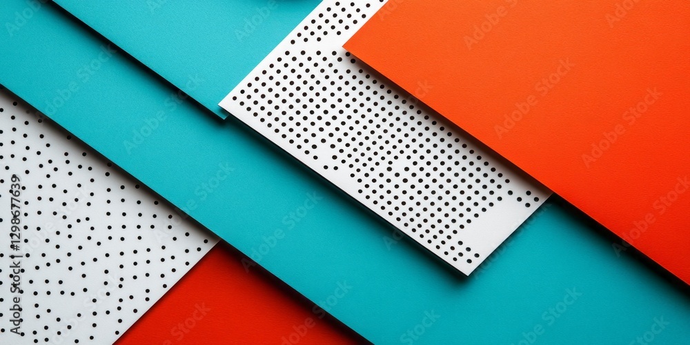 Poster abstract geometric composition featuring colored paper with dotted patterns