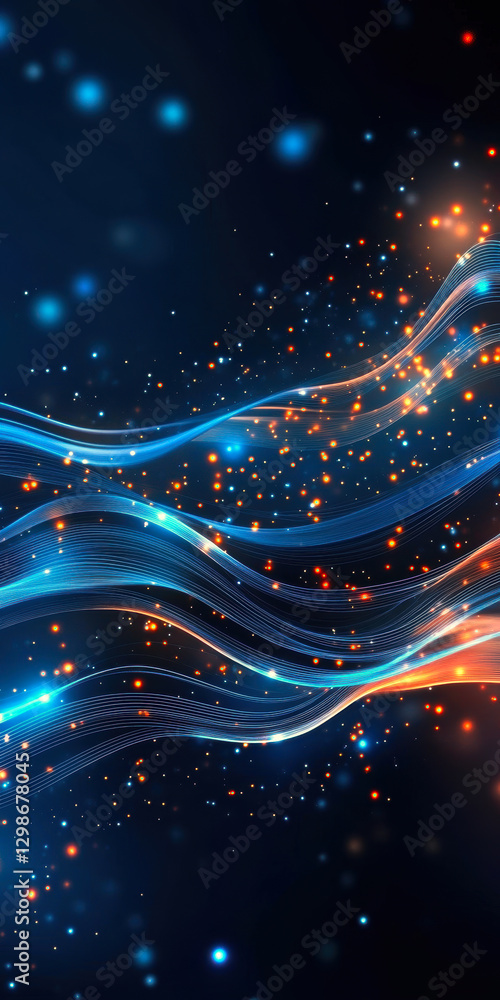 Aufkleber a mesmerizing display of illuminated waves in blue and orange hues, set against a deep, dark backgro