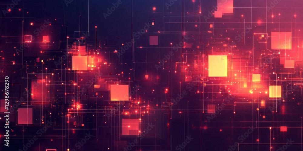 Poster abstract geometric network features glowing red and orange elements