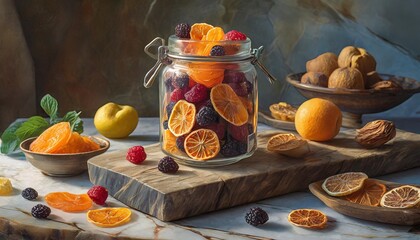 still life with fruit and nuts
