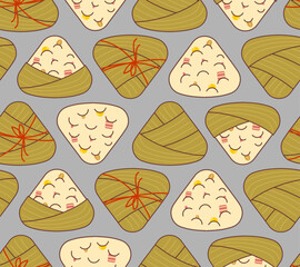 Zongzi pattern seamless. Chinese dish of rice with fillings wrapped in bamboo or reed leaf.