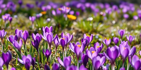 Obraz premium Purple Crocus Bloom in Spring Field