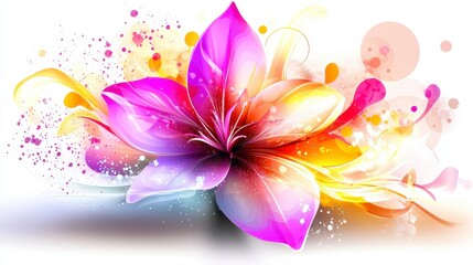 Obraz premium Abstract flower, colorful graphic art, vibrant pink, and gold petals, bokeh background, design