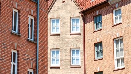 Naklejka premium Spring-Colored Brick Facades: A Colorful Architectural Scene