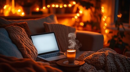 Cozy Evening with Laptop and Coffee