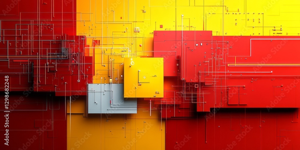 Poster geometric abstract artwork features squares interconnected by thin white lines