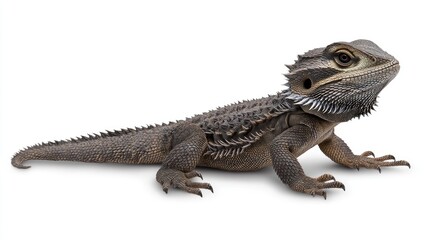 Naklejka premium Bearded dragon lizard observing in natural habitat animal photography close-up perspective desert environment