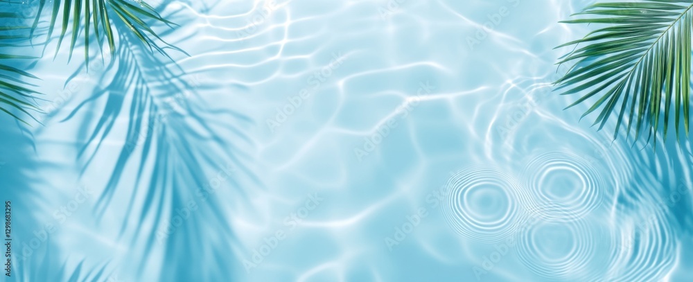 Aufkleber A serene background featuring shimmering water with palm leaves, creating an abstract and calming design for advertising or social media use.