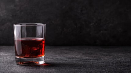 Dark Drink Glass on Dark Stone, Single Whiskey, Relaxation