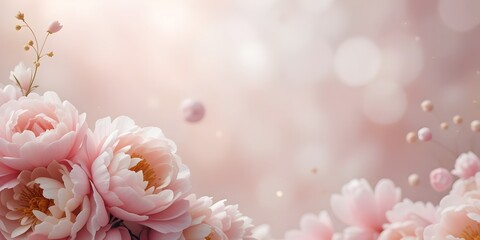 Obraz premium Dahlia flowers in soft pink, blurred background with copy space for text, generative ai