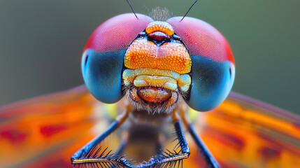 Extreme close-up of a dragonflys compound eyes, intricate patterns and vivid colors, microscopic detail, natures complexity