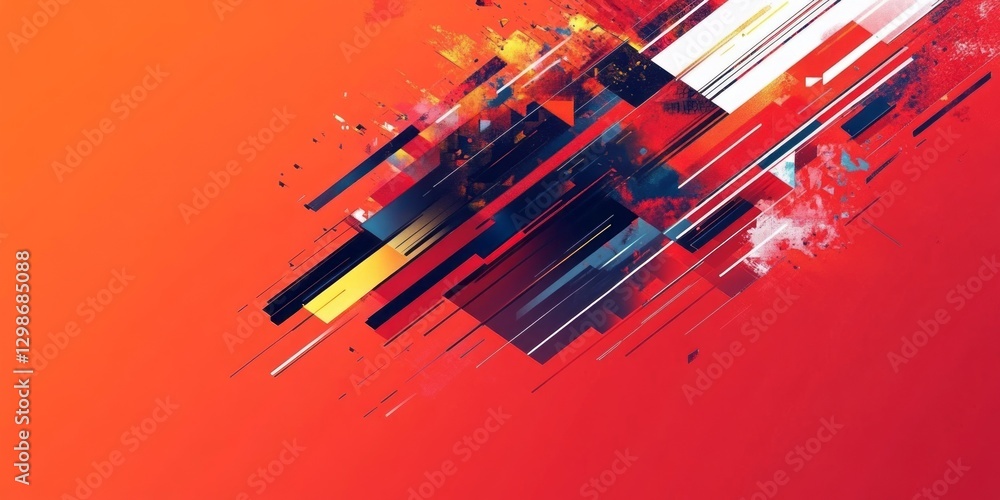 Poster abstract art features dynamic colorful geometric shapes on blended background