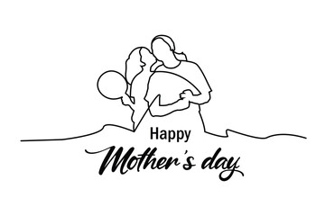 Obraz premium Silhouette of happy mother's day woman with kid vector icon and line art illustration isolated on white background. happy mother's day logo art work.
