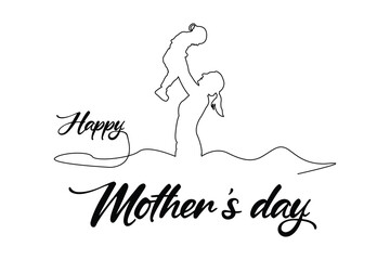 Silhouette of happy mother's day woman with kid vector icon and line art illustration isolated on white background. happy mother's day logo art work.