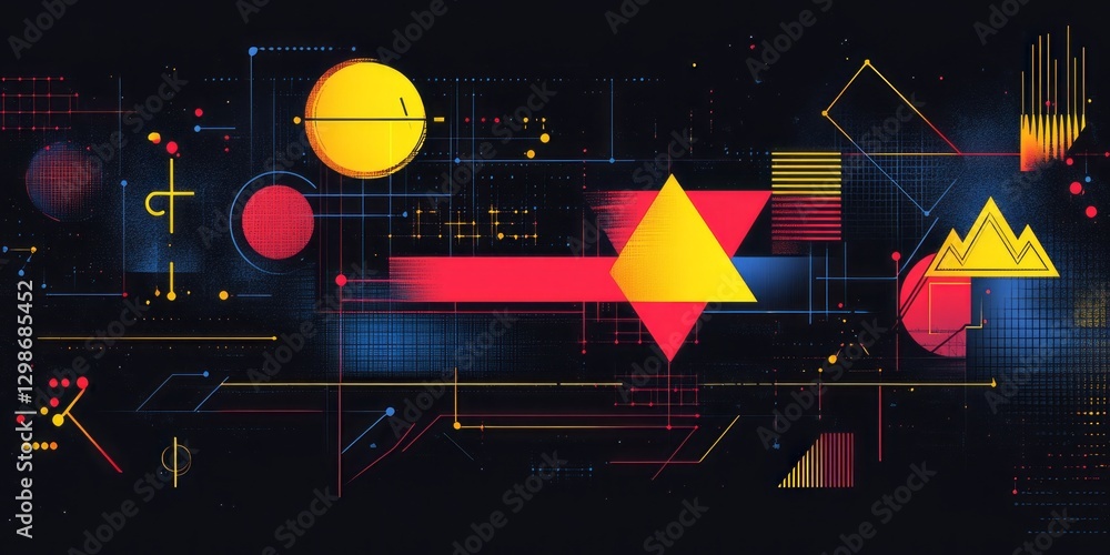 Poster abstract geometric composition featuring circles triangles and linear connections